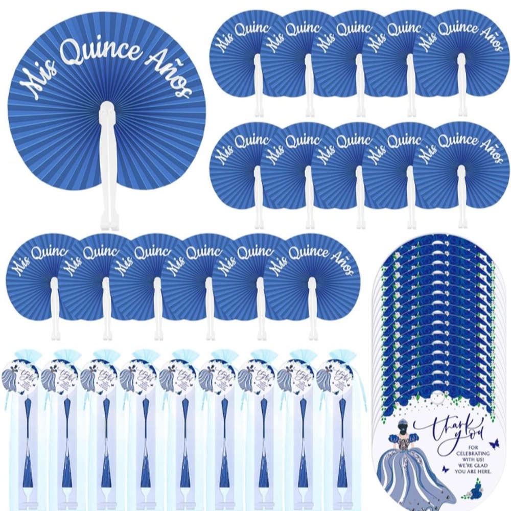 💜30 Sets Quinceanera Party Favors for Guests Folding Paper Fans Round Plastic
